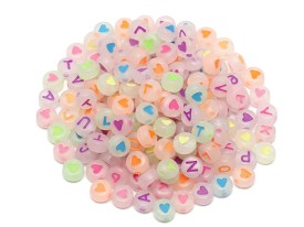 Cuentas plasticas pastilla fluor traslucida letras multicolor 